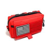 Tactical Admin Pouch Utility Molle Pouch EDC Tool Bag of Laser-Cut Design EMT Medical First Aid Kit Pouch Includes Flag and Cross Patch (Red A)