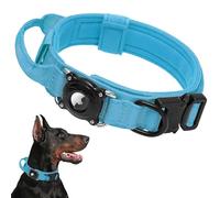 Tactical AirTag Dog Collar with Hard PC Holder - 100% Waterproof Military Collar with Handle & Integrated Apple AirTag Case for Medium & Large Dogs (Blue, L)