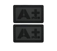 Tactical Blood Type PVC Patch, Black Positive, Hook and Loop, 1.97 x 1.18 Inch, 2 Pack