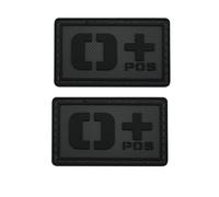 Tactical Blood Type PVC Patch, Black, O+ Positive, Hook and Loop, 1.97 x 1.18 Inch, 2 Pack