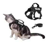 Tactical Cat Harness Adjustable Soft Padded Training Walking Escape Vest No Pull Reflective Harness with Easy Control Handle (Black, Leash-L)