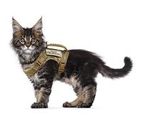 Tactical Cat Harness for Walking Escape Proof, Soft Mesh Adjustable Pet Vest Harness for Large Cat,Small Dog (L, Khaki)