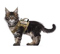 Tactical Cat Harness for Walking Escape Proof, Soft Mesh Adjustable Pet Vest Harness for Large Cat,Small Dog (Medium, Khaki)