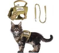 Tactical Cat Harness & Leash Set - Escape-Proof Adjustable for Walking Small Dog Vest Harness with Patches, Soft Mesh Padding and Rubber Handle for Easy Control (Khaki)
