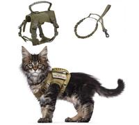 Tactical Cat Harness & Leash Set - Escape-Proof Adjustable for Walking Small Dog Vest Harness with Patches, Soft Mesh Padding and Rubber Handle for Easy Control (Green)