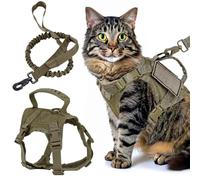 Tactical Cat Harness & Leash Set With Adjustable Straps, Soft Mesh Padding, Green, Includes Control Handle