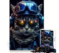 Tactical Cat Teenagers 1000 Piece Jigsaw Puzzle Memory Gain Light Relax Design Assembly Wall Art Decor (38x26cm)
