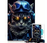Tactical Cat Teenagers 1000 Piece Jigsaw Puzzle Memory Gain Light Relax Design Assembly Wall Art Decor (38x26cm)