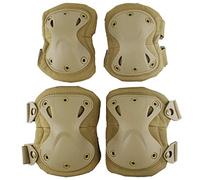Tactical Combat Knee & Elbow Protective Pads Set for Outdoor CS Paintball Game Cycling Safety Skateboarding Gear Skates Knee Protection Guard Pads (Tan)