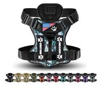 Tactical Custom Dog Harness with Personalized Name and Number Patches - Adjustable No Pull Service Dog Vest with Handle and US Flag Patch (Blue camo)