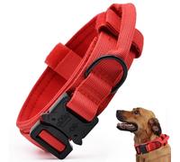 Tactical Dog Collar, Adjustable Military Training Nylon Dog Collar with Control Handle and Heavy Quick-Release Metal Buckle for Small Medium Large Dogs, Red XL