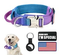 Tactical Dog Collar and Bungee Leash,Military Dog Collar & Leash Set with USA American Flag Adjustable K9 Collar with Heavy Duty Metal Buckle & Handle,with Patches and Airtags Case (Gradient 1, XL)