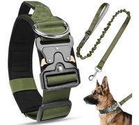 Tactical Dog Collar and Lead Set, Adjustable Military Training Nylon Dog Collar with Heavy Duty Metal Buckle & Handle, Soft Padded Breathable Pet Collar for Small Medium Large Dogs (Army Green, XL)