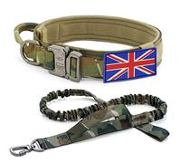 Tactical Dog Collar and Lead Set - YoothBro K9 Military Dog Collar with UK United Kingdom Flag, Adjustable Nylon Dog Collar with Heavy Duty Metal Buckle for Medium Large Dogs Camo, L