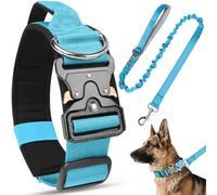 Tactical Dog Collar and Leash Set, Soft Padded Breathable Nylon Pet Collar with Handle and Metal Buckle, Durable Adjustable Military Heavy Duty Dog Collar for Small Medium Large Dogs (Blue, L)