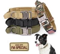 Tactical Dog Collar - KCUCOP Military Dog Collar with 2 Patches 1.5" Width Thick with Handle K9 Collar Dog Collars Adjustable Heavy Duty Metal Buckle for M,L,XL Dogs(XL, Upgrade Camo with 2 Patches)