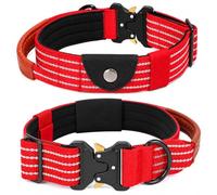 Tactical Dog Collar Medium Large Dogs with Pocket for Airtag and Handle | Reflective, Thick, Heavy Duty, Metal Buckle, Leather Wrapped Handle, Soft Padded, Strong D-Ring, Nylon, Wide, for Night Walk