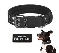 Tactical Dog Collar Military Dog Collar Adjustable Training Nylon Dog Collar Heavy Duty Metal Buckle with Black Patch,Tactical Collars for Medium Large Dogs (Black, X-Large)