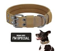 Tactical Dog Collar Military Dog Collar Adjustable Training Nylon Dog Collar Heavy Duty Metal Buckle with Black Patch,Tactical Collars for Medium Large Dogs (Brown, Medium)