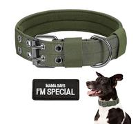 Tactical Dog Collar Military Dog Collar Adjustable Training Nylon Dog Collar Heavy Duty Metal Buckle with Black Patch,Tactical Collars for Medium Large Dogs (Green, Medium)