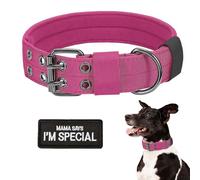 Tactical Dog Collar Military Dog Collar Adjustable Training Nylon Dog Collar Heavy Duty Metal Buckle with Black Patch,Tactical Collars for Medium Large Dogs (Pink, X-Large)