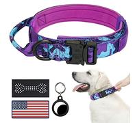 Tactical Dog Collar, Military Dog Collar for Medium Dogs, Adjustable Nylon Collars with Handle, Heavy Duty Thick Collar with Metal Buckle for Large Dogs, with Airtag Holder & Patches (Purple Camo, M)