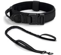 Tactical Dog Collar Set, Adjustable Military Training Nylon Dog Collar with Control Handle and Heavy Quick-Release Metal Buckle for Small Medium Large Dogs, Black Set L