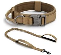 Tactical Dog Collar Set, Adjustable Military Training Nylon Dog Collar with Control Handle and Heavy Quick-Release Metal Buckle for Small Medium Large Dogs, Brown Set XL