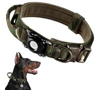 Tactical Dog Collar with AirTag Holder | Heavy Duty & Adjustable GPS Tracking Compatible with Apple AirTag | 100% Waterproof Case & Control Handle for Large Dogs (Camo, XL)