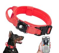 Tactical Dog Collar with AirTag Holder (red) (L (17"-20.5"))