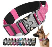 Tactical Dog Collar with Handle, Soft Padded Breathable Pet Collar with Heavy Duty Metal Buckle, Durable Adjustable Military Nylon Dog Collar for Small Medium Large Dogs Training (Rose Red, XL)