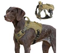 Tactical Dog Harness for Large Dogs, Heavy Duty No Pull Military Service Vest with Control Handle & 2 Patches, Adjustable Reflective Soft Padded Pet Harness for Training Walking Hiking (Brown, S)