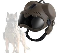 Tactical Dog Helmet with Goggles, Windproof and Impact-Resistant Head Protection for Small Medium Dogs, Adjustable Strap for Outdoor Riding, Hiking and Adventures(Brown)