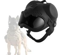 Tactical Dog Helmet with Goggles, Windproof and Impact-Resistant Head Protection for Small Medium Dogs, Adjustable Strap for Outdoor Riding, Hiking and Adventures(Black)