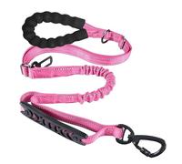 Tactical Dog Leash Heavy Duty, 4-5FT Shock Absorbing Bungee Dog Leash with 2 Padded Handle And Car Seatbelt for Medium Large Dogs,pink