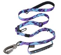 Tactical Dog Leash, Heavy Duty Dog Leash for Medium Large Dogs, 4Ft 6 Ft Shock Absorbing Retractable Strong Dog Leash, Padded Double Handle Military Dog Leashes with Car Seatbelt for Training, Purple