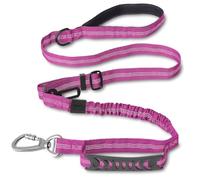 Tactical Dog Leash,Reflective Training Dog Leash,Adjustable Heavy Duty Dog Leash with 2 Control Padded Handle Strong No Pull Bungee Dog Leashes with Car Seat Belt for Medium Large Dogs (Pink)