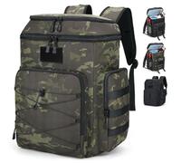 Tactical Double Deck Cooler Backpack for Men 30L - Soft Cooler Bag for Family Camping Picnic BBQ Day Trips Black Camo