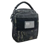 Tactical EDC Pouch, Dual Layer MOLLE Utility Pouch for Versatile Storage, Military-Style Medical EMT Organizer Bag with American Flag Patch, Black Camouflage