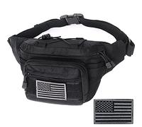 Tactical Fanny Pack, Military Waist Bag Hip Belt Bumbag Utility Bags for Outdoor Hiking Climbing Fishing with U.S Patch, 1 Pack Black, S