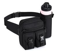 Tactical Fanny Pack with Water Bottle Holder, Waist Bag for Men Women, Waist Bag Hip Bum Bag for Running Walking Hiking Cycling Outdoor (Black)