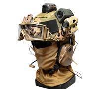 Tactical FAST Bump Helmet 10-in-1 Set With Headphones & Camera, Military Airsoft Helmet for Paintball Outdoor Field Training Cosplay, Multifunctional NVG Compatible(Brown)