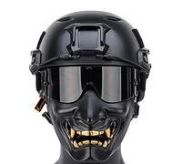 Tactical Fast Helmet Full Face Protective Mask with Goggles Set, Samurai Prajna Half Face Mask for Airsoft Paintball Halloween