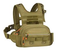 Tactical Fishing Tackle Bag Multi-Functional Chest Rig Durable Water-Resistant Chest Bag with Rod Holder System for Outdoor Fishing Hiking and Travel (Khahi)