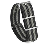 TACTICAL FROG Nylon Watch Band 18mm 19 mm 20mm 22 mm 24 mm, Waterproof Military Watch Straps Replacement for Men Women, With Stainless Steel Buckle (Black grey, 24mm)