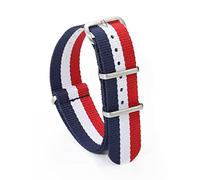 TACTICAL FROG Nylon Watch Straps - One-Piece Waterproof Classic Military Watch Band with Stainless Steel Buckle for Men & Women - Choice of Color & Width - 18mm, 20mm, 22mm (22mm, BlueWhiteRed)