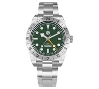 TACTICAL FROG San Martin Men's Watch SN054GE 39mm BB Automatic Dive Watch NH34 GMT Watches for Men, Sapphire AR Coating 10 Bar, Waterproof, Green dial/index, Bracelet