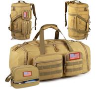 Tactical Gym Bag for Men，50L Large 3 in 1 Sports Duffle Bag with Shoes Compartment for Travel,Water Resistant Travel Backpack Weekender Overnight Bag with Wet Pocket for Women, Brown with Toiletry Bag