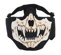 Tactical Half Face Japanese Fangs Mask Airsoft Mesh Mask Skull Mask with Ear Protection for CS Hunting Paintball Halloween Cosplay