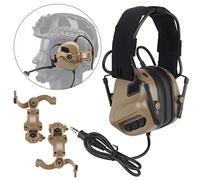 Tactical Headset for Airsoft(Head-Mounted & Helmet-Mounted), Military Hunting Shooting Noise Cancelling Headphones with Multi-Angle Rotation Tactical Helmet Rail Adapter,MAX Headset TAN